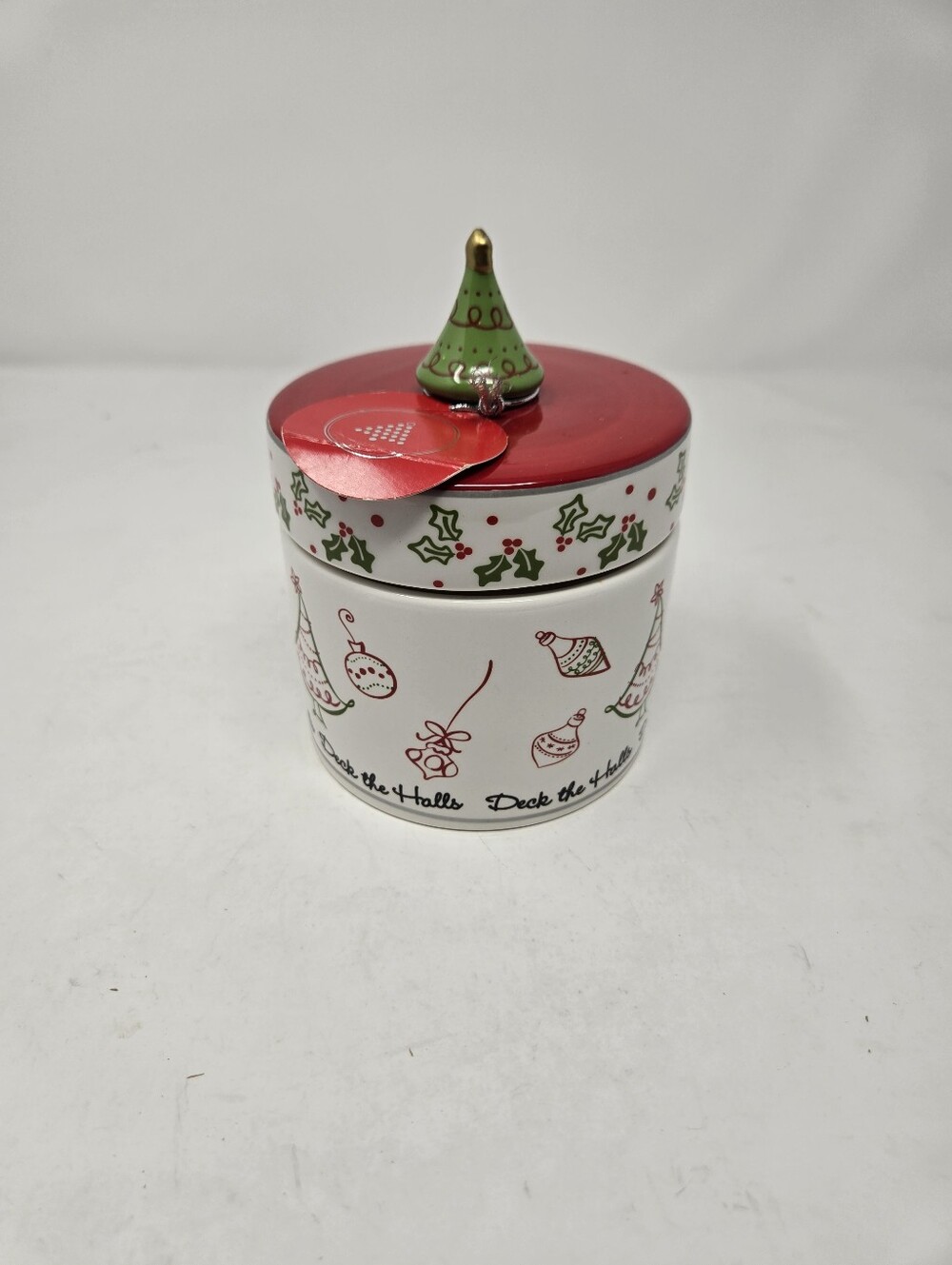 Vintage Deck The Halls Pillar Holder Christmas New Green Red Mistletoe